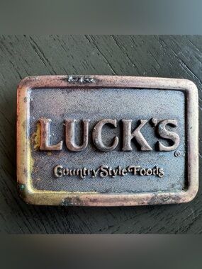 Vintage LUCKS Country Style Foods Belt Buckle